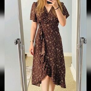 Floral Brown Wrap Dress